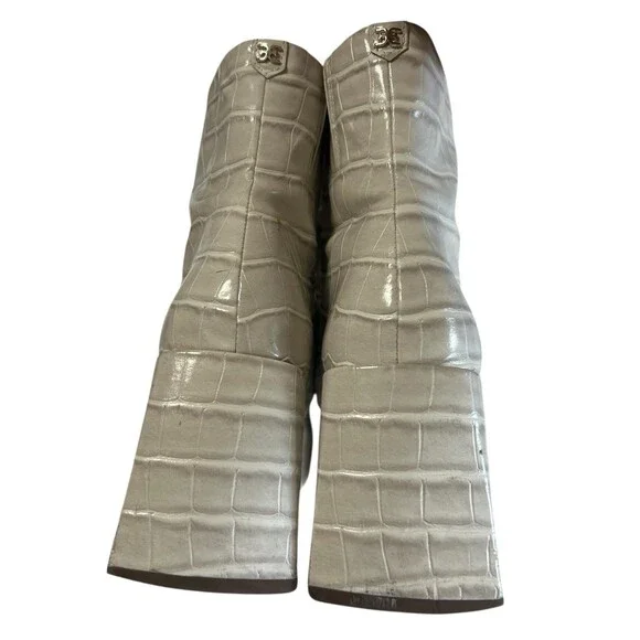 Sam Edelman Daruby Croc Ivory Block Heel Square Toe Boots Side Zip 9.5M - Picture 10 of 12